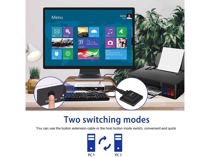 Microware مفتاح KVM مزدوج المنفذ 2x1 بدقة 8K ومنفذ Displayport USB 144Hz ومحول DP 4KX2K/60Hz 2 في 1 خارج - Image 3