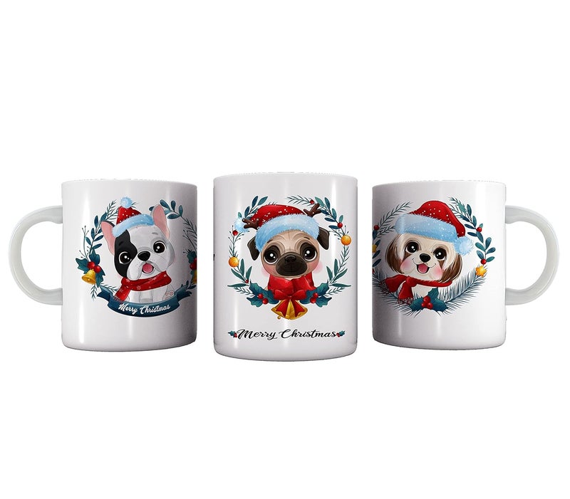 Happu Happu Printed Ceramic Coffee Mug Christmas Gifts Secret Santa Gifts 3 Cute Dog Gifts for Brother Kids Friends SoninLaw 8770WH3S  - Image 1