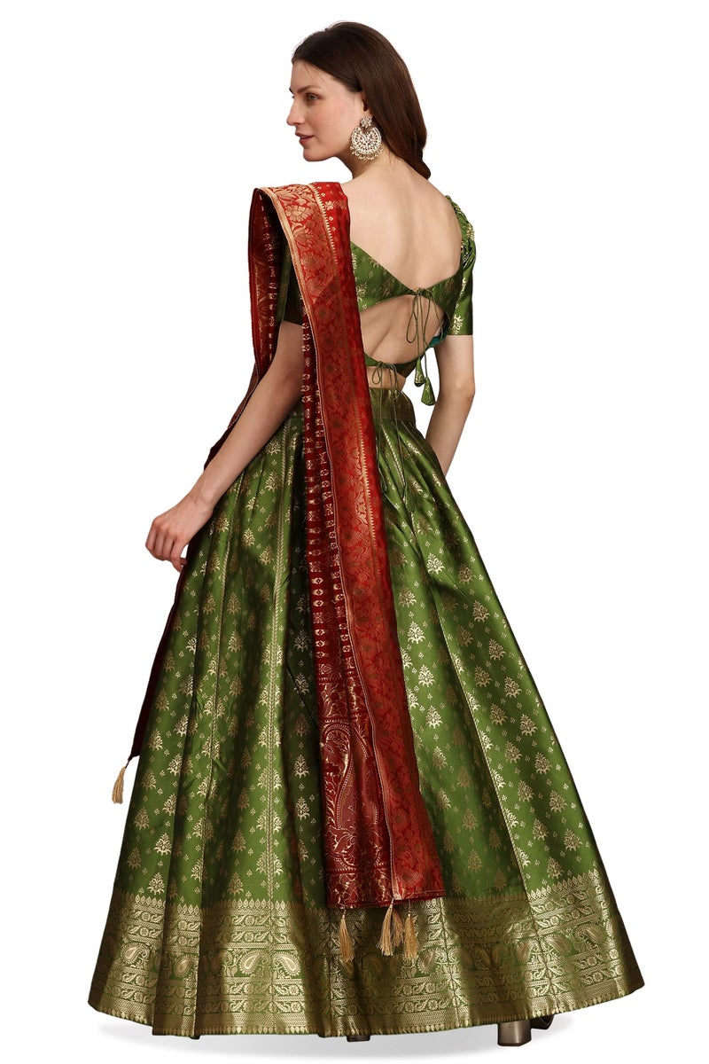 PURVAJA Women's Jacquard Semi-Stitched Lehenga choli (Trisha-Mehendi_Mehendi_Free Size) - Image 2