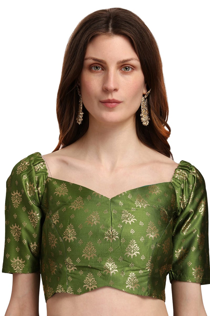 PURVAJA Women's Jacquard Semi-Stitched Lehenga choli (Trisha-Mehendi_Mehendi_Free Size) - Image 5