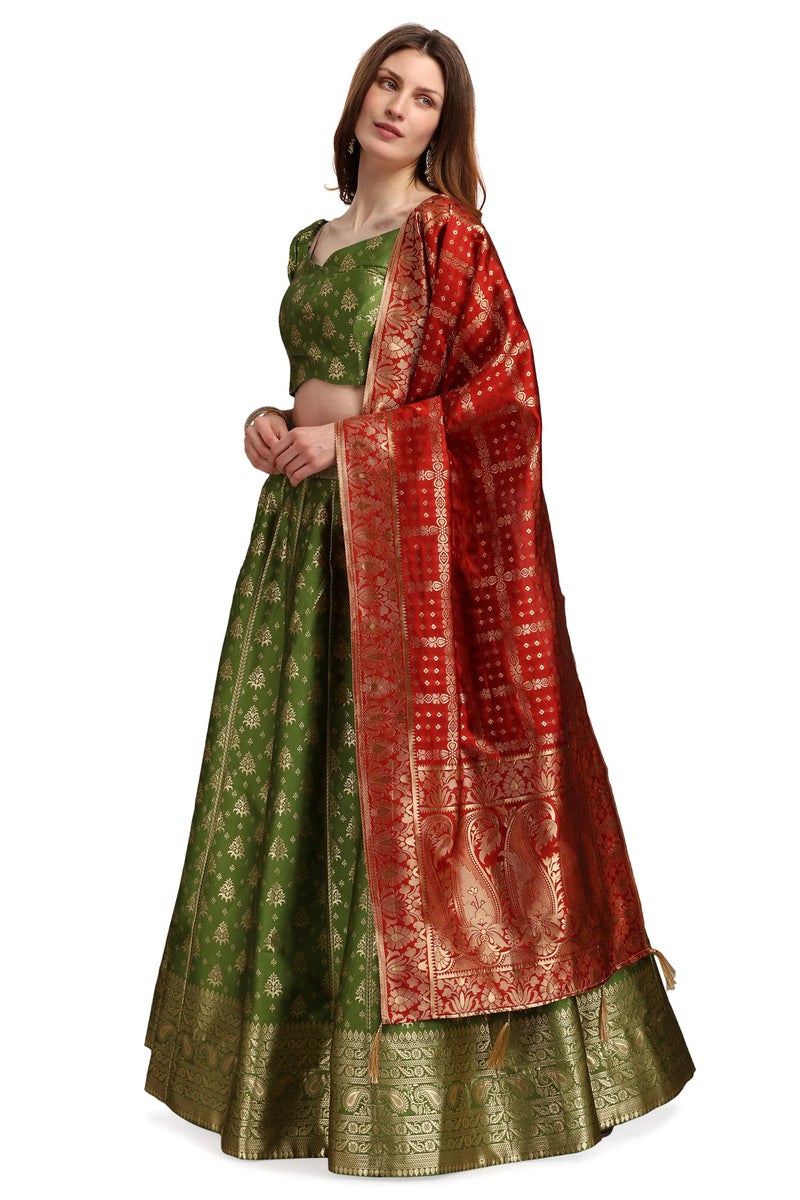 PURVAJA Women's Jacquard Semi-Stitched Lehenga choli (Trisha-Mehendi_Mehendi_Free Size) - Image 3