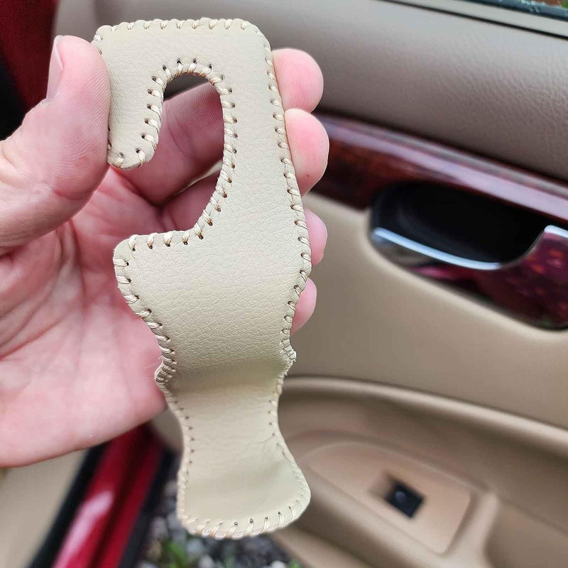 EldHus Car Seat Hooks for Purses and Bags, 2 Pack Car Purse Holder for Grocery Bag Handbag Clothes, Metal Headrest Hooks Covered by Leather, Beige - Image 4