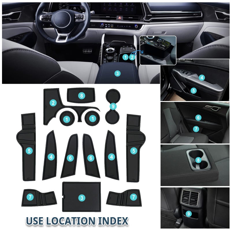 RUIYA 2026 Sportage Door Slot Mats,for Kia Sportage 2025 Accessories Center Console Liner Mats Compatible with 2023 2024 2025 2026 Kia Sportage Hybrid/LX/EX/SX/X-Pro (14PCS/Sets) - Image 2