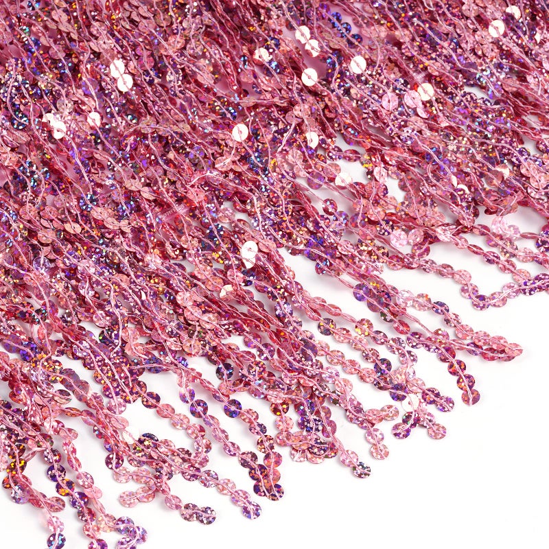 SUMERSHA شال خصر رقص البطن مع خرزات وشرابات - زي أداء - تنورة لامعة - تنورة حفل عيد الهالوين - تنورة مهرجان للنساء والفتيات، وردي - Image 3