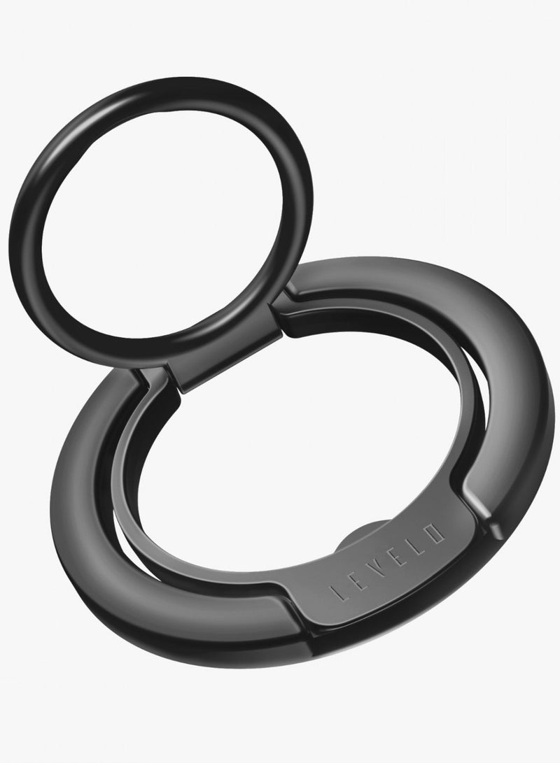 LEVELO 2 in 1 Phone Ring Holder with Strong N52 Magnet, 3500Gs Magnetic Force, Durable Aluminum Alloy Materials - Black - Image 1