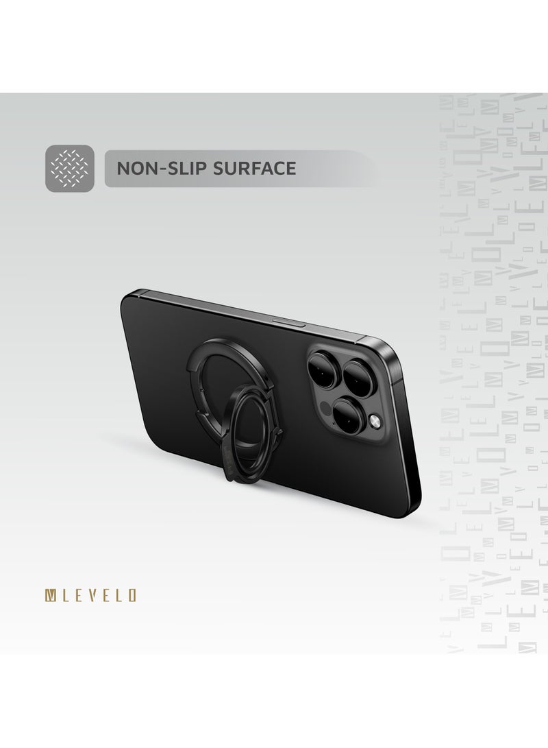 LEVELO 2 in 1 Phone Ring Holder with Strong N52 Magnet, 3500Gs Magnetic Force, Durable Aluminum Alloy Materials - Black - Image 4