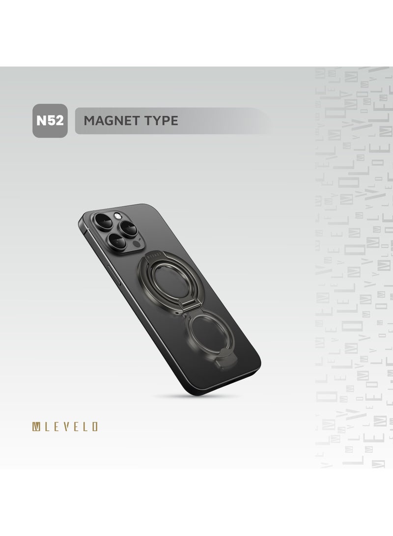 LEVELO 2 in 1 Phone Ring Holder with Strong N52 Magnet, 3500Gs Magnetic Force, Durable Aluminum Alloy Materials - Black - Image 3