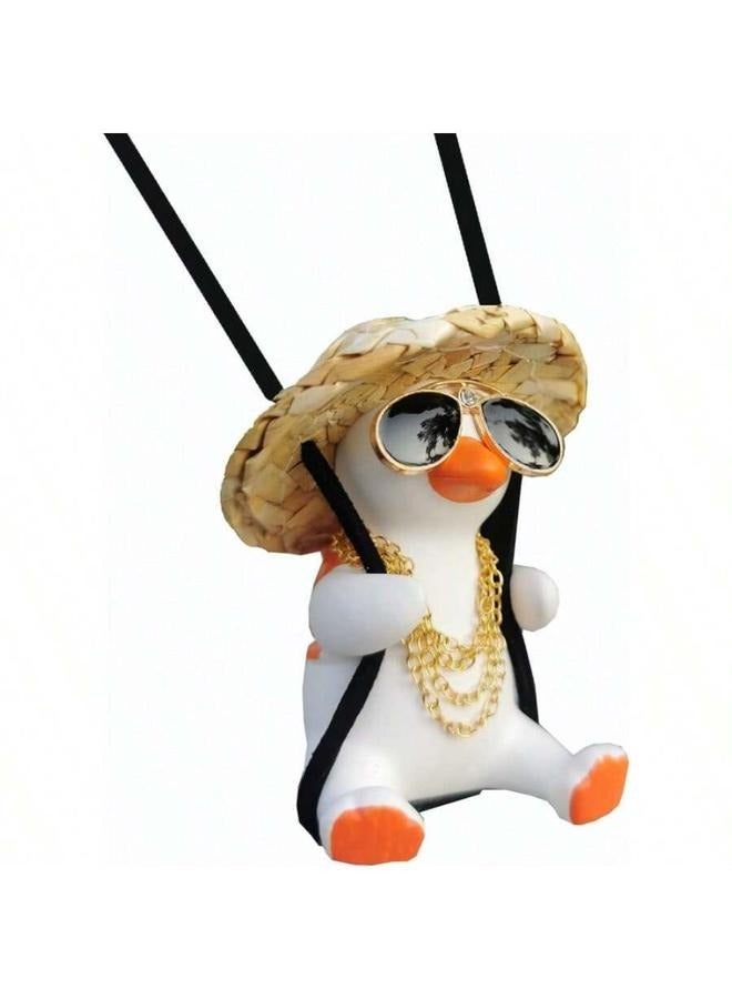 زينة سيارة لطيفة، إكسسوارات سيارات رائعة، إكسسوارات تعليق مرآة الرؤية الخلفية لزينة سيارة على شكل بطة متأرجحة - Image 2