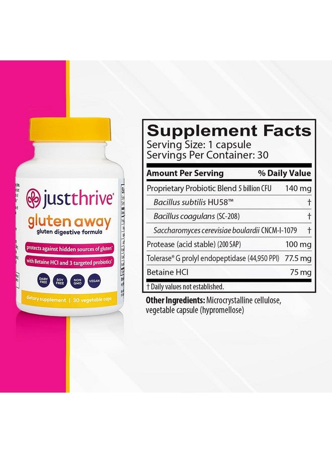 Just Thrive Gluten Away - 30 Servings Digestive Enzymes + Probiotic Support for Gluten Defense - Vegan, Gut Health Supplement - Image 4