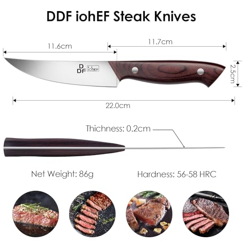 DDF iohEF Steak Knives Set of 6, Non-serrated Steak Knife 4.5 Inch High Carbon Japanese Stainless Steel Kitchen Steak Knife 6 Pieces Dinner Knives Ultra Sharp with Ergonomic Handle and Gift Box - Image 4