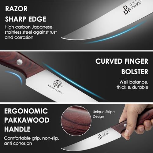 DDF iohEF Steak Knives Set of 6, Non-serrated Steak Knife 4.5 Inch High Carbon Japanese Stainless Steel Kitchen Steak Knife 6 Pieces Dinner Knives Ultra Sharp with Ergonomic Handle and Gift Box - Image 3
