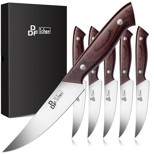 DDF iohEF Steak Knives Set of 6, Non-serrated Steak Knife 4.5 Inch High Carbon Japanese Stainless Steel Kitchen Steak Knife 6 Pieces Dinner Knives Ultra Sharp with Ergonomic Handle and Gift Box - Image 1