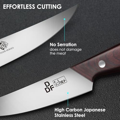 DDF iohEF Steak Knives Set of 6, Non-serrated Steak Knife 4.5 Inch High Carbon Japanese Stainless Steel Kitchen Steak Knife 6 Pieces Dinner Knives Ultra Sharp with Ergonomic Handle and Gift Box - Image 2