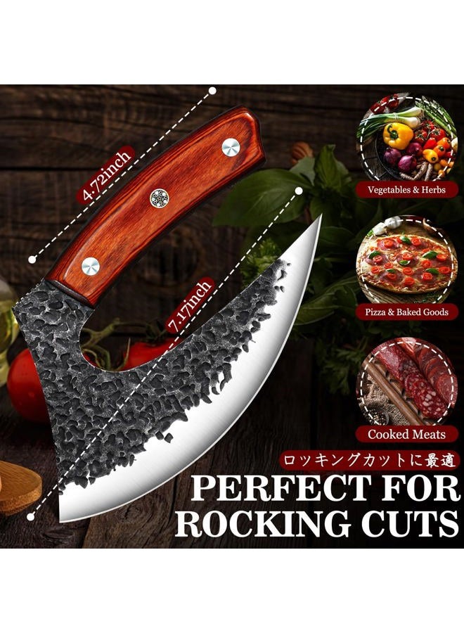 Tivoli Ulu Knife with Sheath – Full Tang Rosewood Handle, Gift Box Included, Pizza Cutter & Viking Butcher Cleaver Knife for Meat and Herbs, Great for Outdoor Cooking and Unique Japanese Gifts for Men - Image 5