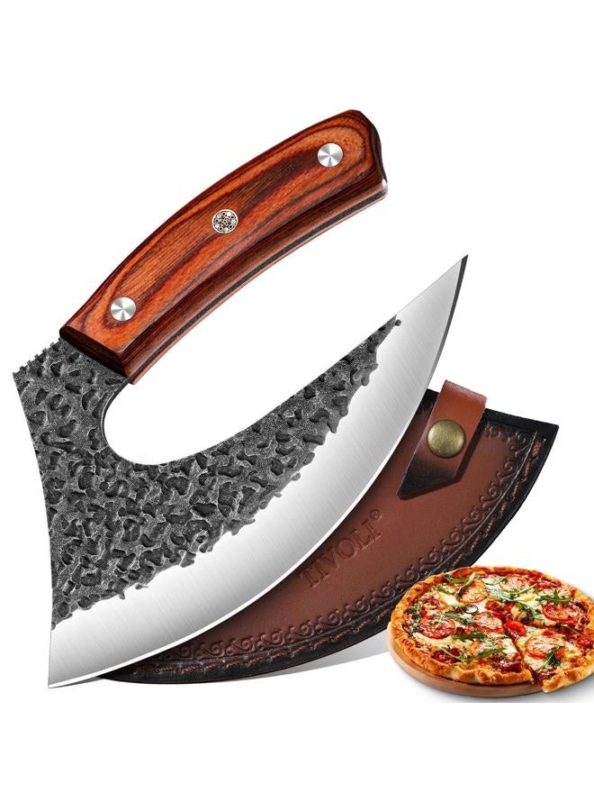 Tivoli Ulu Knife with Sheath – Full Tang Rosewood Handle, Gift Box Included, Pizza Cutter & Viking Butcher Cleaver Knife for Meat and Herbs, Great for Outdoor Cooking and Unique Japanese Gifts for Men - Image 1