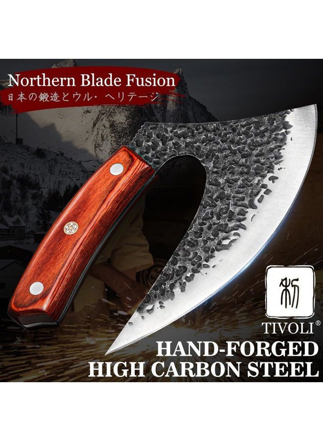 Tivoli Ulu Knife with Sheath – Full Tang Rosewood Handle, Gift Box Included, Pizza Cutter & Viking Butcher Cleaver Knife for Meat and Herbs, Great for Outdoor Cooking and Unique Japanese Gifts for Men - Image 3