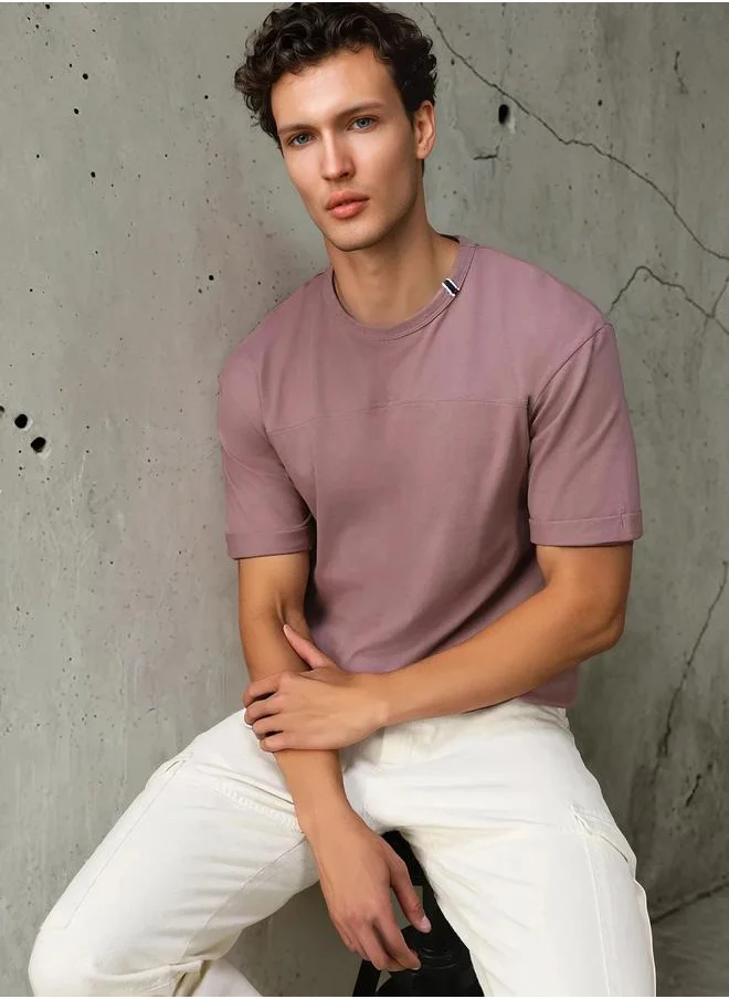HIGH STAR Men's Mauve 100% Cotton Solid Relaxed Fit T-Shirt