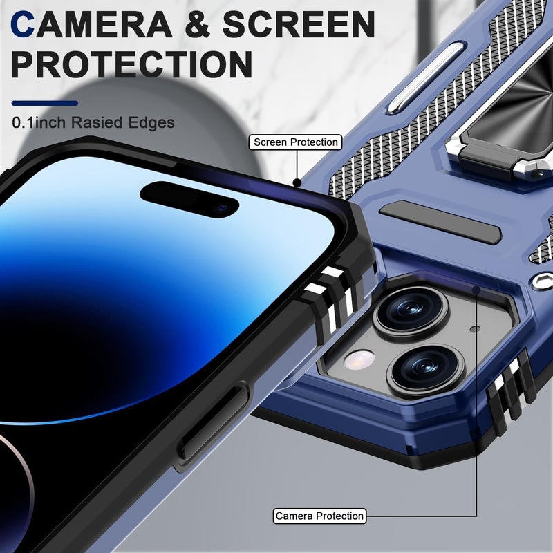 ShieldTech Back Cover Case Compatible for Apple iPhone 15 Plus with Slide Camera Cover & Rotated Ring Kickstand | Military Grade Mobile Phone Cover Case for Apple iPhone 15 Plus (Blue) - Image 2