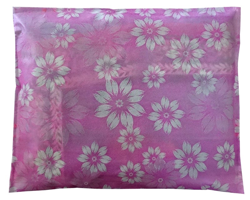 DIKHAWA Set of 12 Non Woven Flower Print Single Saree Cover Bag with Zip, Cloth Cover (Pink) - Image 4