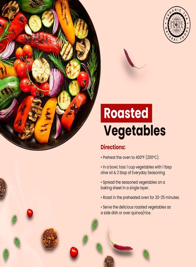 Pride of India Everyday Seasoning | Tangy Spicy All Purpose Mix for Chicken Vegetables Mushrooms Fritters | Non-Bioengineered Vegan Gluten Free | Convenient Grinder Cap Jar - 2.3 oz (65 gm) - Image 5
