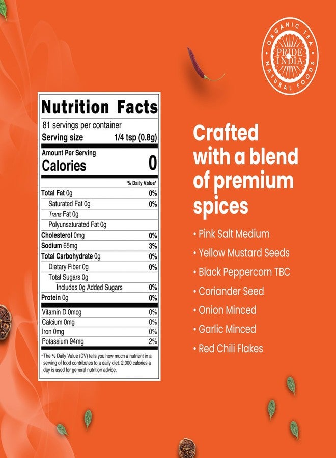 Pride of India Everyday Seasoning | Tangy Spicy All Purpose Mix for Chicken Vegetables Mushrooms Fritters | Non-Bioengineered Vegan Gluten Free | Convenient Grinder Cap Jar - 2.3 oz (65 gm) - Image 3
