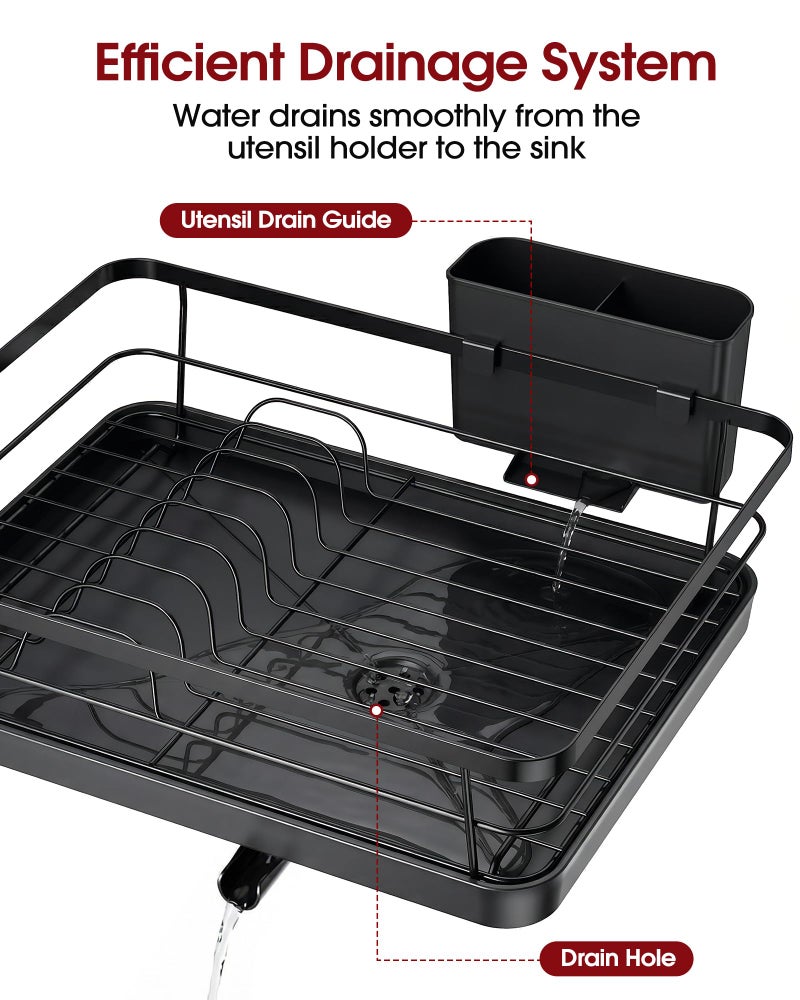 Sakugi Stainless Steel Dish Drying Rack for Kitchen Counter, Sink Organization and Storage Essentials with Silverware & Utensil Holder, Home and Apartment Decor, 12''W x 15.5''L, Black - Image 3