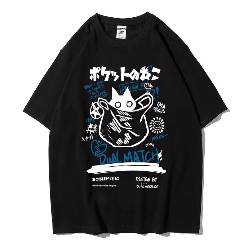 Unisex 2024 Harajuku Kawakami Cat Printed Short-Sleeved T-Shirt Couples Street Casual Loose Clothes Y2K Top - Image 4