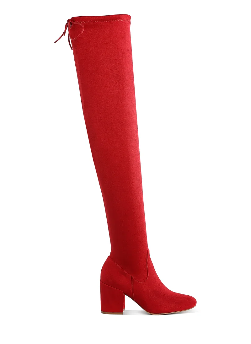 London Rag Minimal Drawstring Detail Knee-High Boots in Red