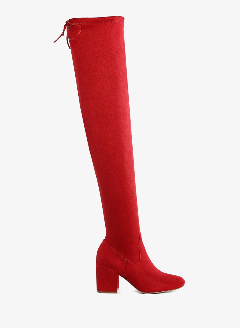 Minimal Drawstring Detail Knee-High Boots in Red