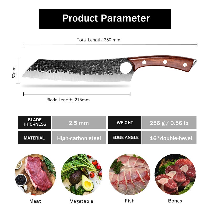 Purple Dragon Chef Knife Meat and Vegetable Cleaver Hand Forged Boning 8.5 Inch Full Tang Design High Carbon Steel Kitchen for Home Restaurant - Image 5