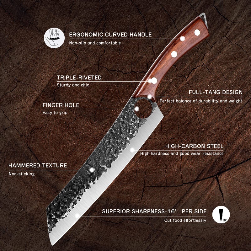 Purple Dragon Chef Knife Meat and Vegetable Cleaver Hand Forged Boning 8.5 Inch Full Tang Design High Carbon Steel Kitchen for Home Restaurant - Image 4