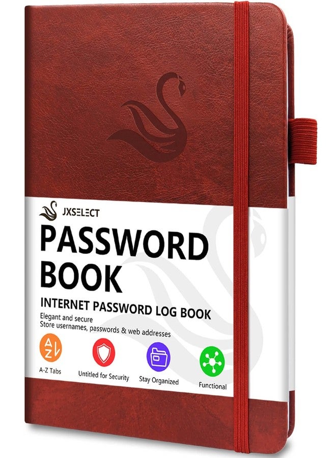 Jxselect Elegant Password Book with Alphabetical Tabs - Hardcover Password Book for Internet Website Address Login - 7" x 10" Password Keeper and Organizer w/Notes Section & Back Pocket (Wine Red) - Image 1
