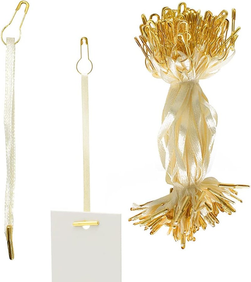 Renashed 4.5" 500Pcs Hang Tag Fasteners Silks and Satin Strings Safety Pin and Barb Easy and Fast to Attach (Beige) - Image 1