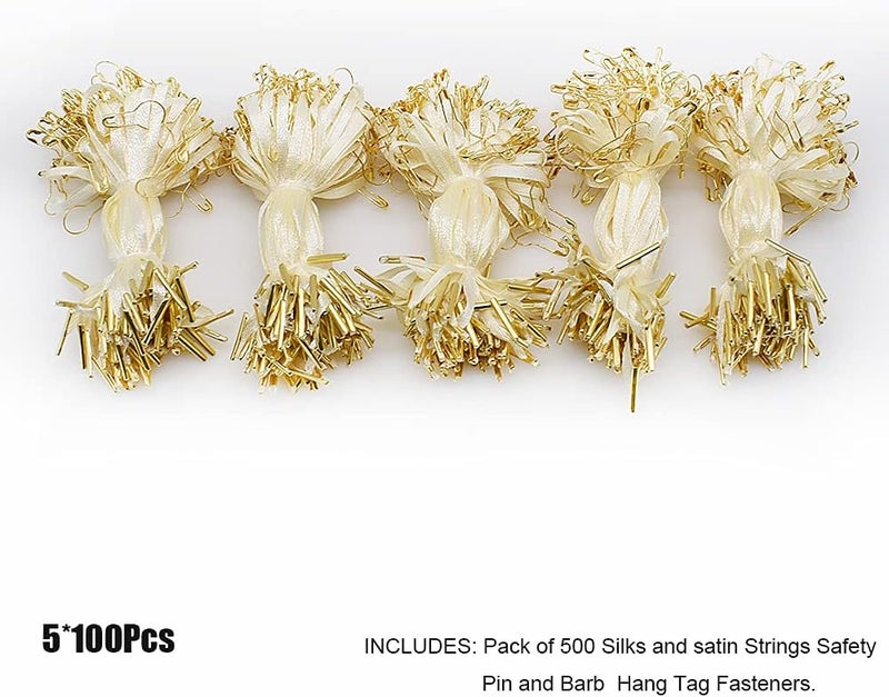 Renashed 4.5" 500Pcs Hang Tag Fasteners Silks and Satin Strings Safety Pin and Barb Easy and Fast to Attach (Beige) - Image 3