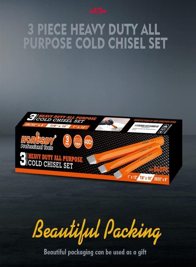 HORUSDY 3-Pieces Heavy Duty Cold Chisels Set, Long 8", 10", 12", with Roll Pouch, 1 in, 7/8 in, 25/32 in - Image 2
