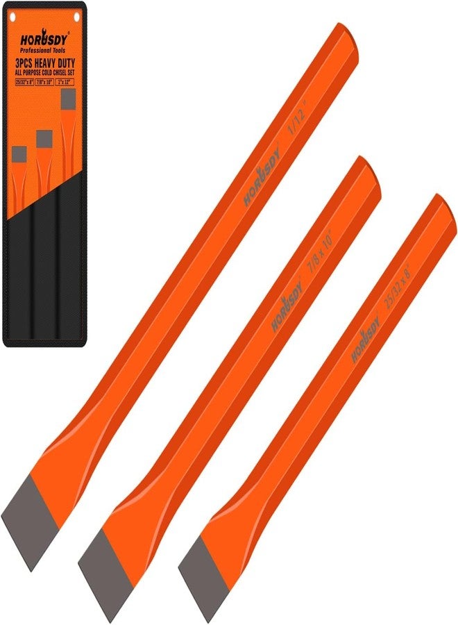 HORUSDY 3-Pieces Heavy Duty Cold Chisels Set, Long 8", 10", 12", with Roll Pouch, 1 in, 7/8 in, 25/32 in - Image 1