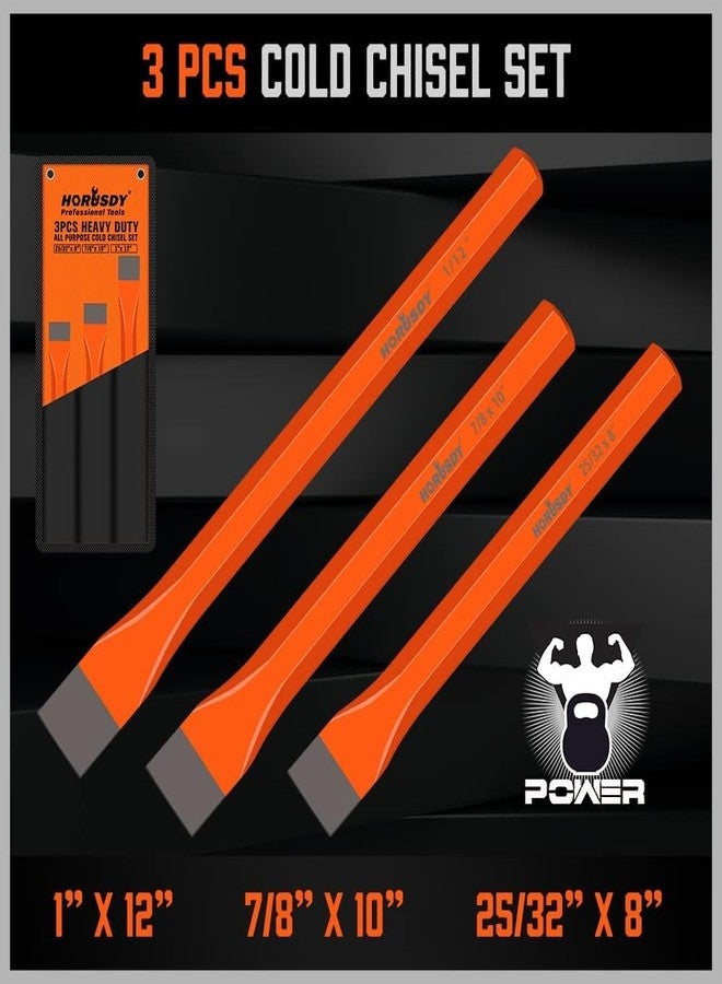 HORUSDY 3-Pieces Heavy Duty Cold Chisels Set, Long 8", 10", 12", with Roll Pouch, 1 in, 7/8 in, 25/32 in - Image 3