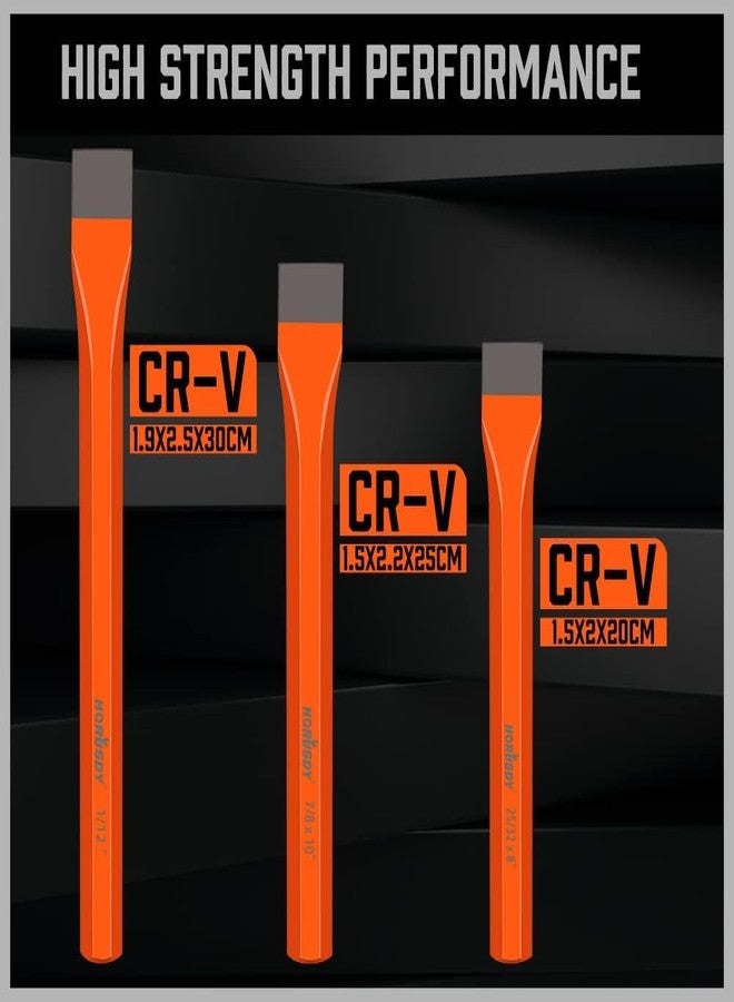HORUSDY 3-Pieces Heavy Duty Cold Chisels Set, Long 8", 10", 12", with Roll Pouch, 1 in, 7/8 in, 25/32 in - Image 4