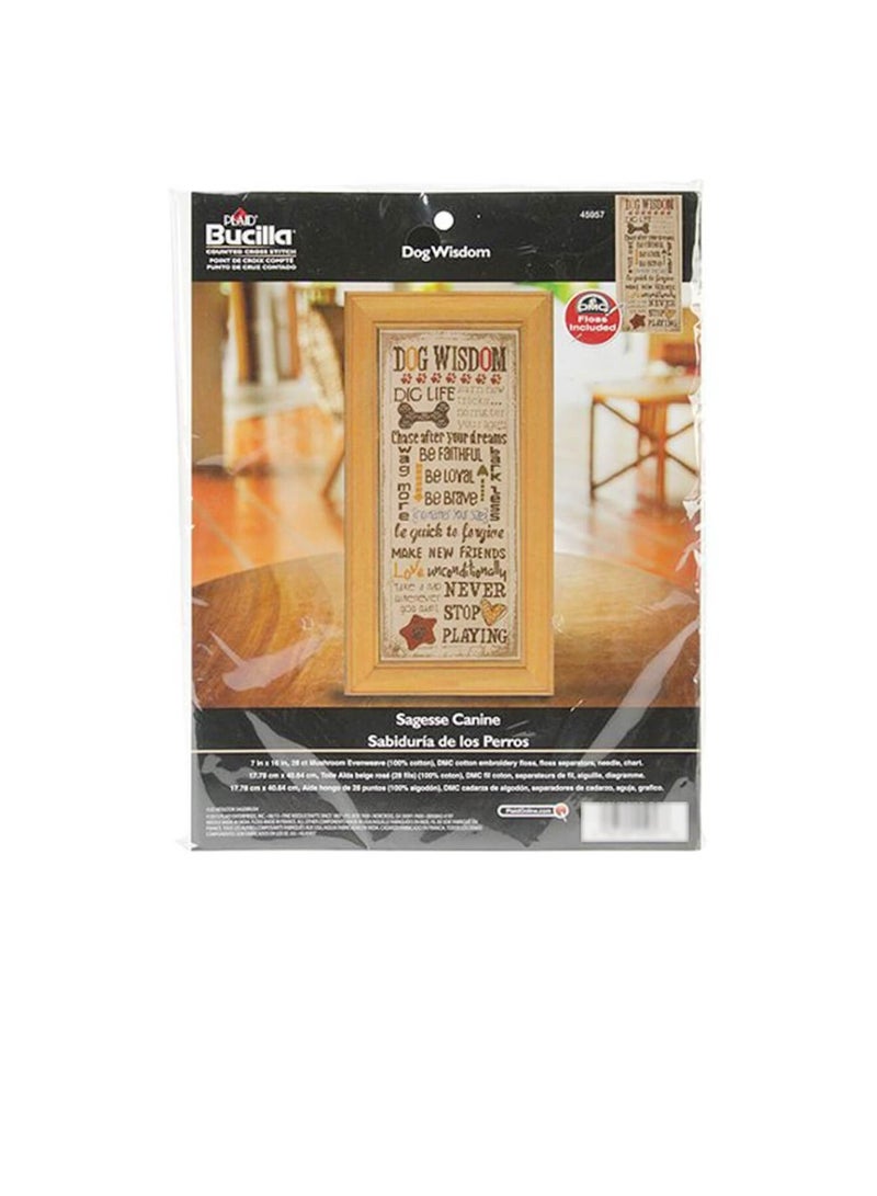 PLAID Bucilla Counted Cross Stitch Kit 7inch x 16inch Dog Wisdom 28 Count - Image 1