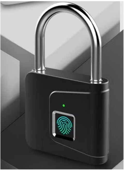 Anti-Theft Smart Fingerprint Padlock – Waterproof Biometric Lock with USB Charging | Keyless Intelligent Access for Gym Lockers, Cabinets, Suitcases, Bikes, School & Office Use | Portable, Durable & Compact Fingerprint Security Lock – Black