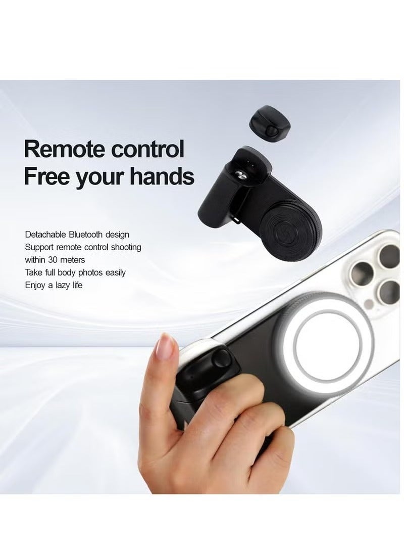 JAJEEK Magnetic LED Selfie Ring Light with Rechargeable Battery, Detachable Bluetooth Remote, Phone Camera Grip & Handle Shutter – Wireless Clip-On Fill Light for Smartphones – Adjustable Brightness Selfie Light for Reels, Vlogs, Video Calls & Content Creation - Image 2