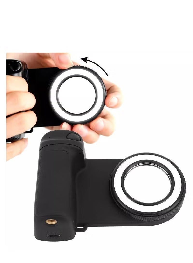 Magnetic LED Selfie Ring Light with Rechargeable Battery, Detachable Bluetooth Remote, Phone Camera Grip & Handle Shutter – Wireless Clip-On Fill Light for Smartphones – Adjustable Brightness Selfie Light for Reels, Vlogs, Video Calls & Content Creation