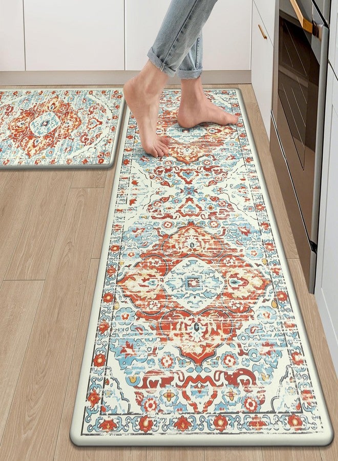 Ileading Anti Fatigue Kitchen Mat Set of 2 Waterproof Farmhouse Comfort Standing Mat Non Skid Cushioned Rugs Mats with Runner Kitchen Floor Carpet for Laundry Sink - Image 1