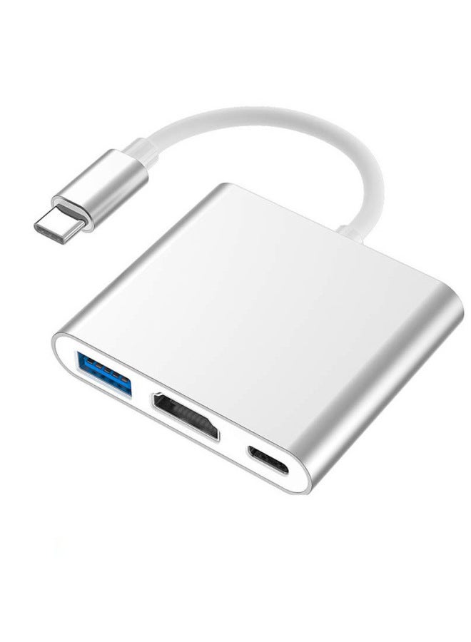 Three-in-one Type-c To Hdmi Expansion Dock Tv Projector Adapter Hub Concentrator Extension Dock Digital Computer Usb Hub-Number Of Interfaces:3in1 Elevator 100W (Silver)  - Image 1