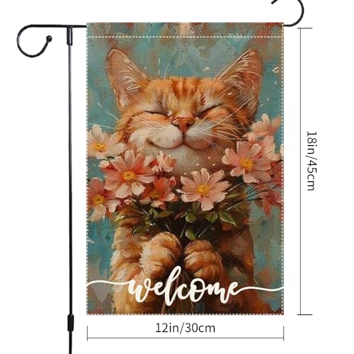 RMXJKIIU Welcome Spring Garden Flags Summer Cat Garden Flag 12x18 Inch Double Sided Colorful Floral Small Burlap Home Yard Lawn Holiday Decorations - Image 3