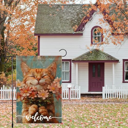 RMXJKIIU Welcome Spring Garden Flags Summer Cat Garden Flag 12x18 Inch Double Sided Colorful Floral Small Burlap Home Yard Lawn Holiday Decorations - Image 5