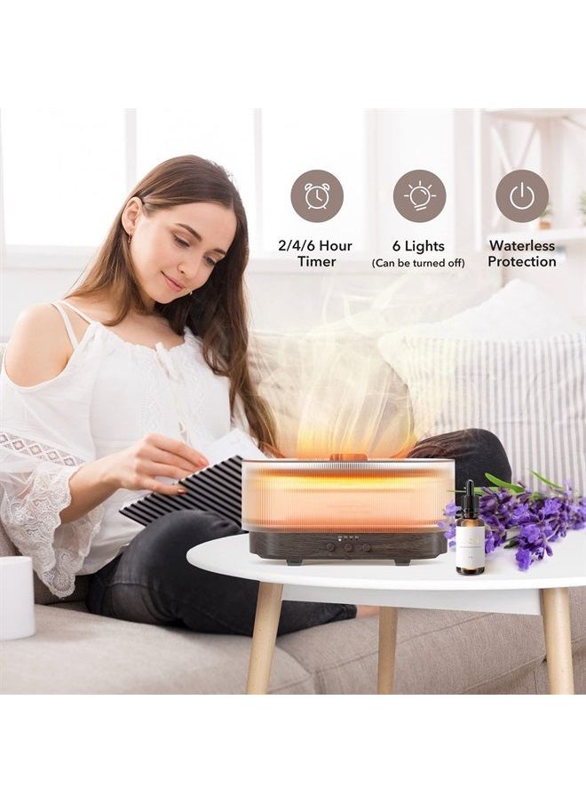 Flame Aroma Diffuser Humidifier Colorful, 6 Colors Quiet Essential Oil Diffusers, 2-6 Hour Timer Fragrance Oil Diffuser for Home,Office,Yoga, Waterless Auto-Off Protection 300ml