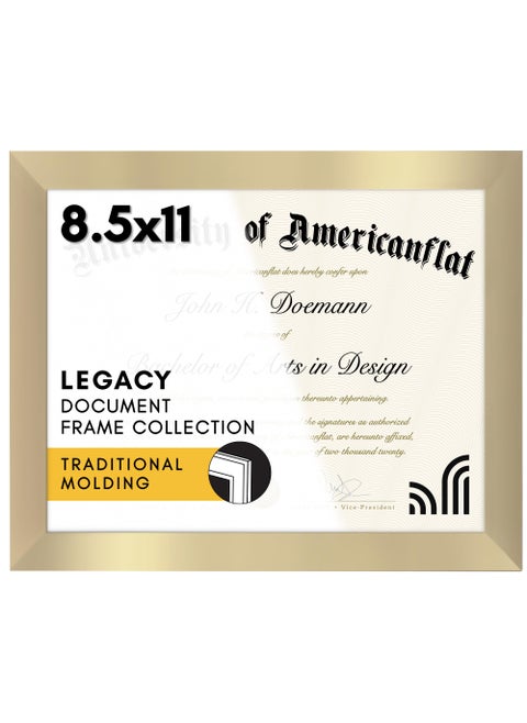 Americanflat 85x11 Diploma Frame with ShatterResistant Glass  Document Frames with Engineered Wood  Legacy Collection  Certificate Frame for Tabletop and Wall Display  Gold