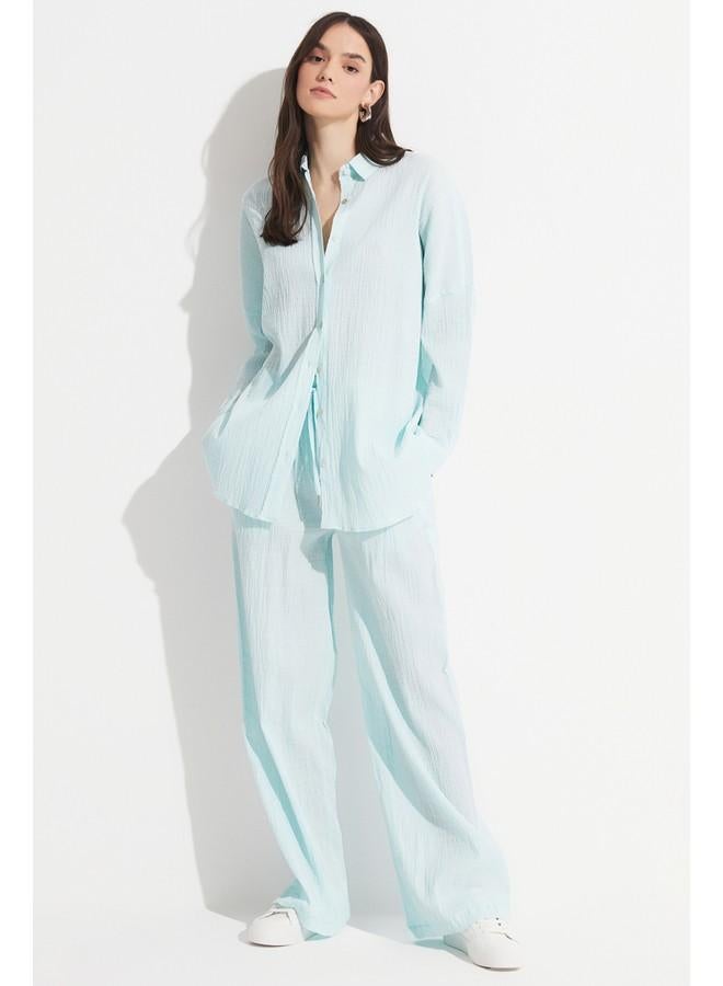 JUNE Women Exclusive Boyfriend/Wide Fit Cotton Woven Shirt Mint - Image 5