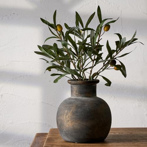 SIDUCAL Ceramic Rustic Farmhouse Vase | 6 Inch Pottery Decorative Flower | Boho | Terracotta Vase for Home Decor Table, Living Room, Bathroom Decoration, Shelf Decor, Mantel, Bronze - Image 1
